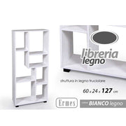 Trade Shop - Libreria H127x60x24 Cm Ripiani In Legno Bianco Striato Mobile Scaffale 750892 -