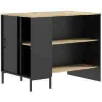 Isola da Cucina con Ripiani, Portacoltelli e Armadietto con Anta Scorrevole, 14.5x70x90cm, Nero