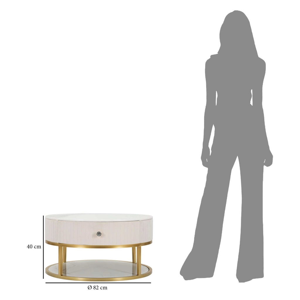 Dalasida, Tavolino da Salotto un Cassetto, 75x75x36h cm Bianco Crema