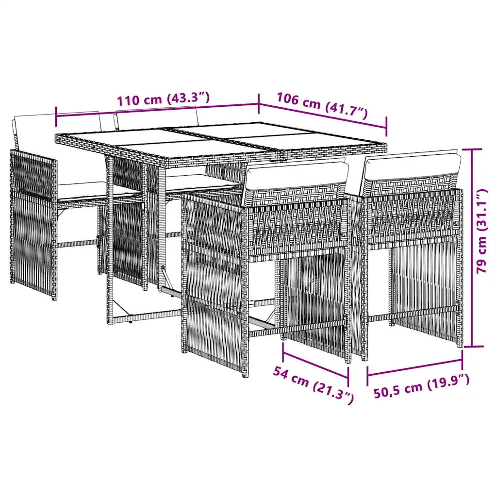 Set Pranzo da Giardino 5 pz con Cuscini Beige Misto Polyrattan 3211620