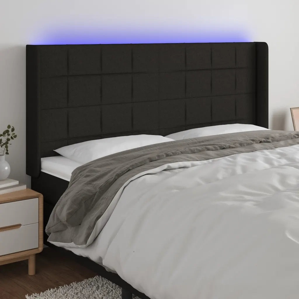 Testiera a LED-Testata con LED Nera 183x16x118/128 cm in Tessuto 593908