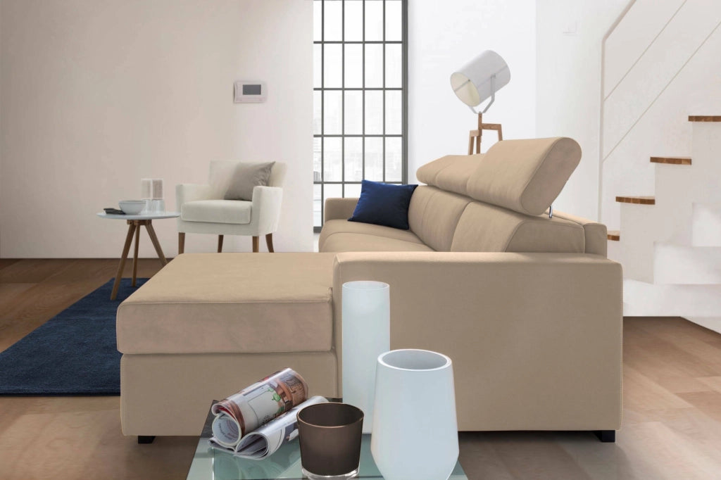 Alibella, Divano Letto con Penisola Sfoderabile Made in Italy, 260x95 cm Beige