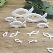 Set di Pesci Decorativi - 6 Grandi Pesci in Legno - 60 Piccoli Pesci Decorativi - Decorazione da Tavolo - Decorazione in Legno - Bianco - Pesci Decorativi