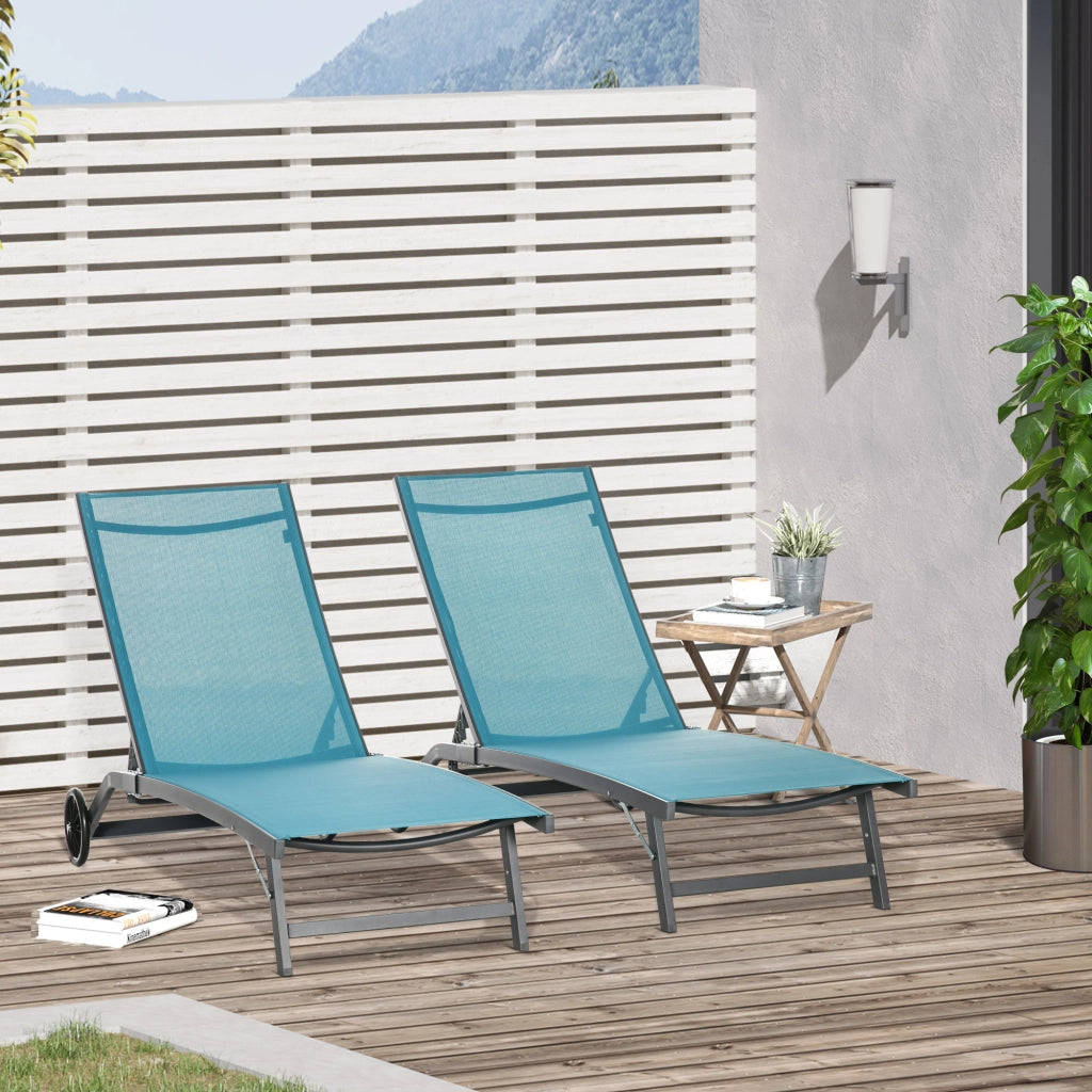 Lettino da giardino pieghevole in alluminio e textilene con cuscino ¨C zephmum ¨C blu, 2 pezzi