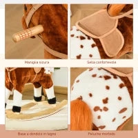 Cavallo a Dondolo in Legno con Suono Animale Regalo Giocattolo per i Bambini, 74 x 28 x 65 cm, Marrone