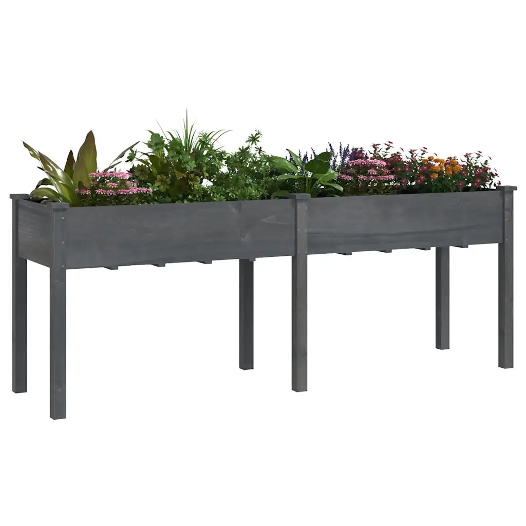 Fioriera | Cassetta per fiori | Vaso con Fodera Grigia 203x53x76cm Legno Massello di Abete