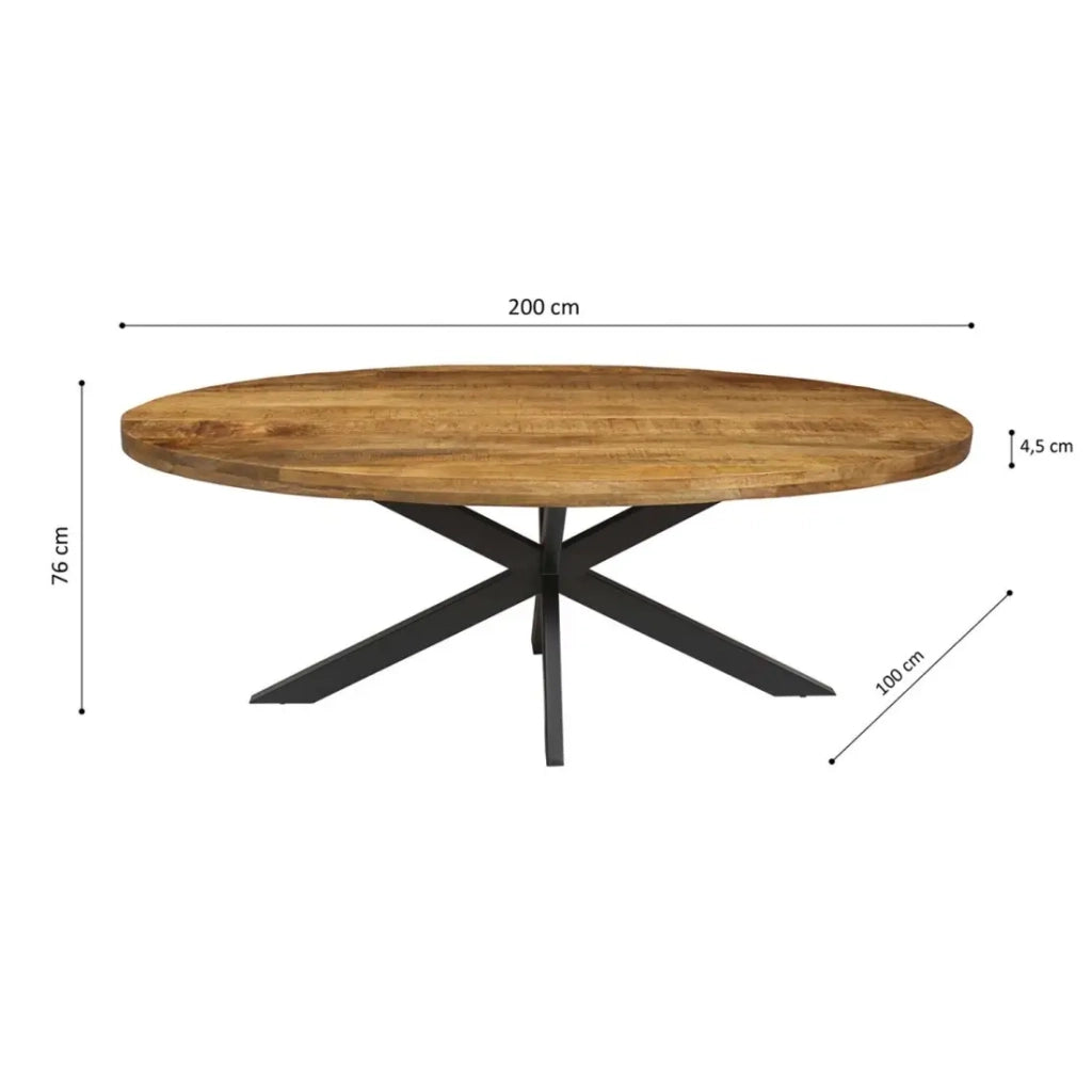 Tavolo da pranzo ovale BOURGIA in legno massello di Mangolia, ideale per una sala da pranzo accogliente.