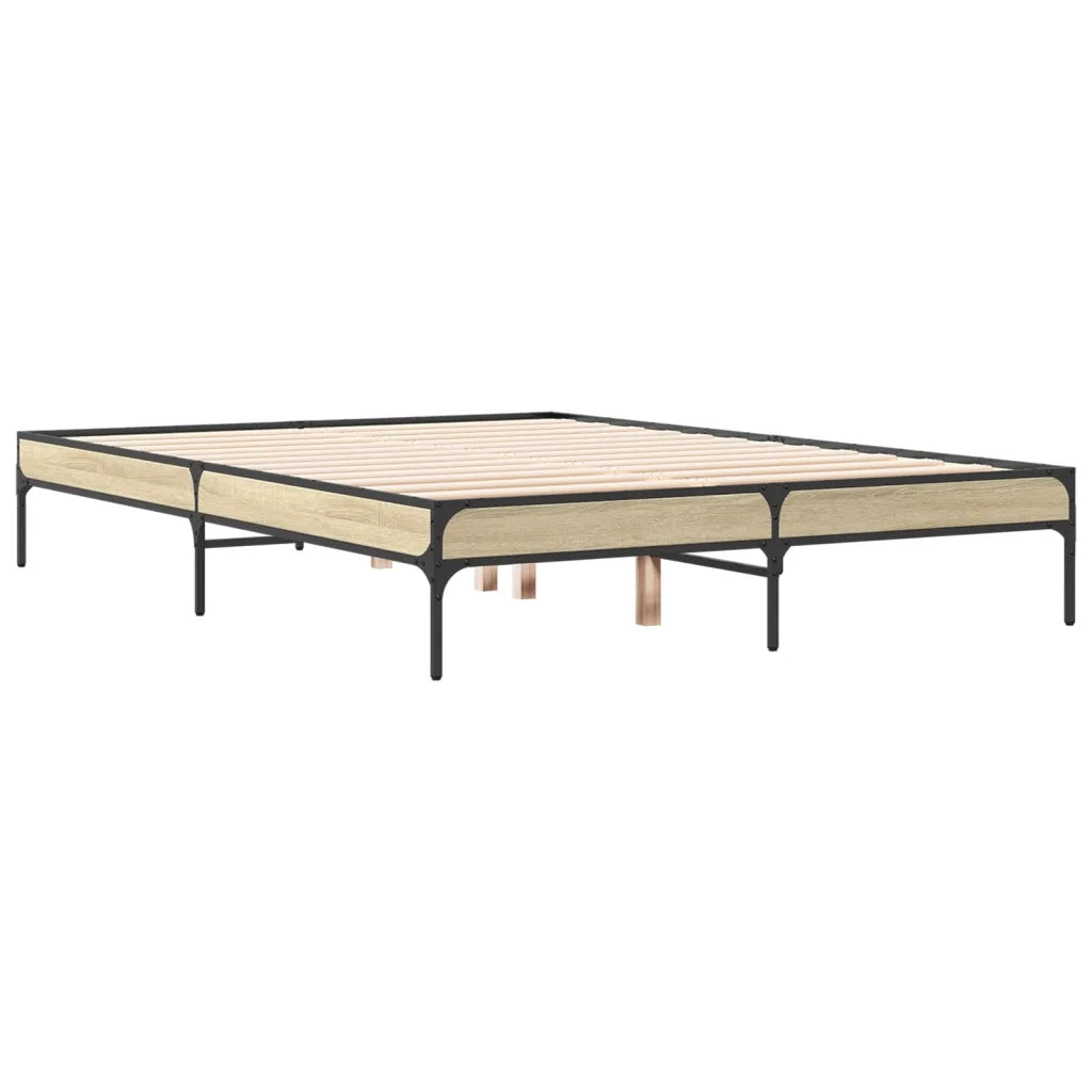Letto matrimoniale | Letto per adulti | Giroletto Rovere Sonoma 140x190 cm in Legno Multistrato Metallo