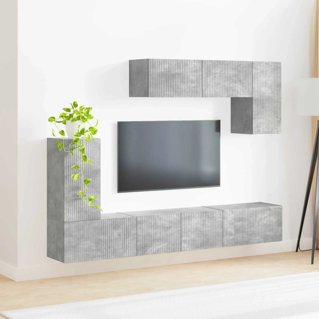 Set mobile TV 4 pcs Grigio cemento Legno multistrato