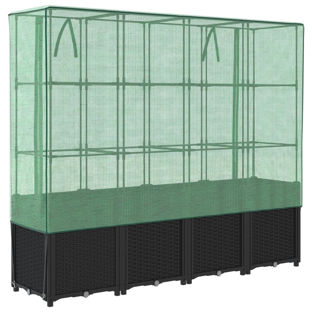 Aiuola rialzata/fioriera con copertura effetto rattan 160 x 40 x 153 cm nero 02_0038765