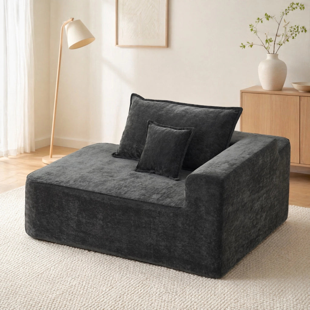 Chaise Longue con Tasche Laterali e Cuscino Pronta all'Uso senza Montaggio in Ciniglia Nero
