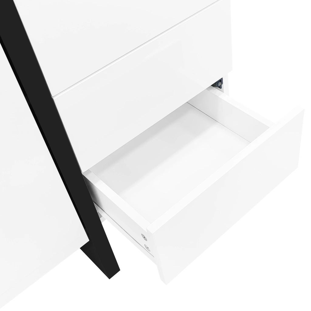 Credenza con 2 Ante e 4 Cassetti; Frontale Lucido; Stile Moderno; per Soggiorno; in MDF; 150??40??80;5 cm; Bianco Nero