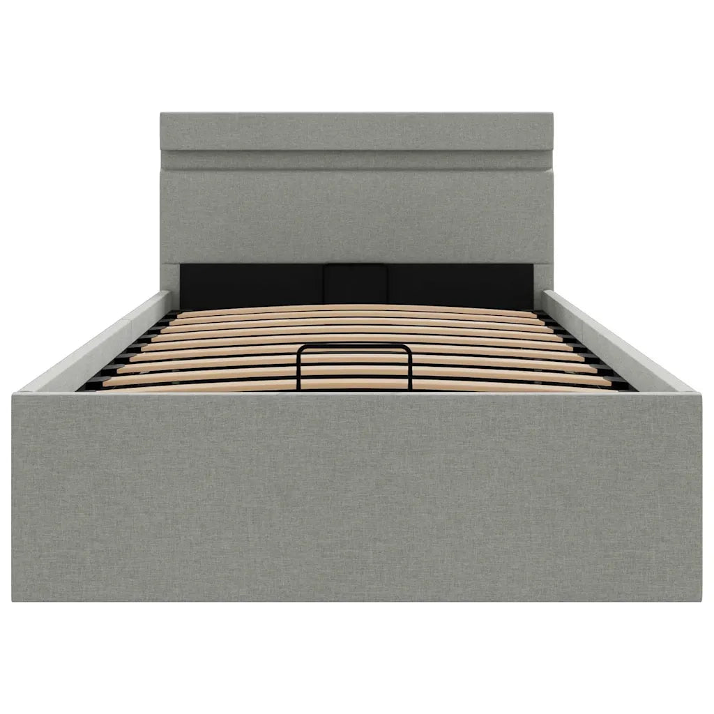 Letto singolo | Letto per adulti | Giroletto con Contenitore e LED Grigio Chiaro Tessuto 100x200cm