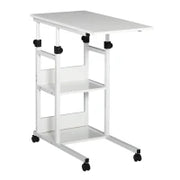 Tavolino da Salotto con Ruote, Regolabile in Altezza, Compatto, con 2 Ripiani, Struttura in Metallo, 80x40x72-82 cm, Bianco