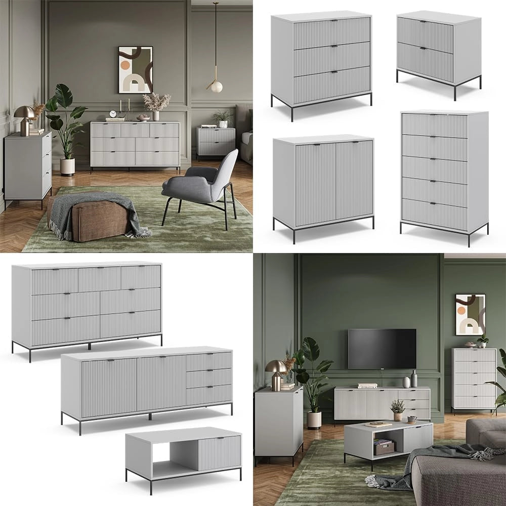 Comodino camera da letto Eliza, Grigio, Set di 2, combinabile per l'uso come tavolino laterale o comodino