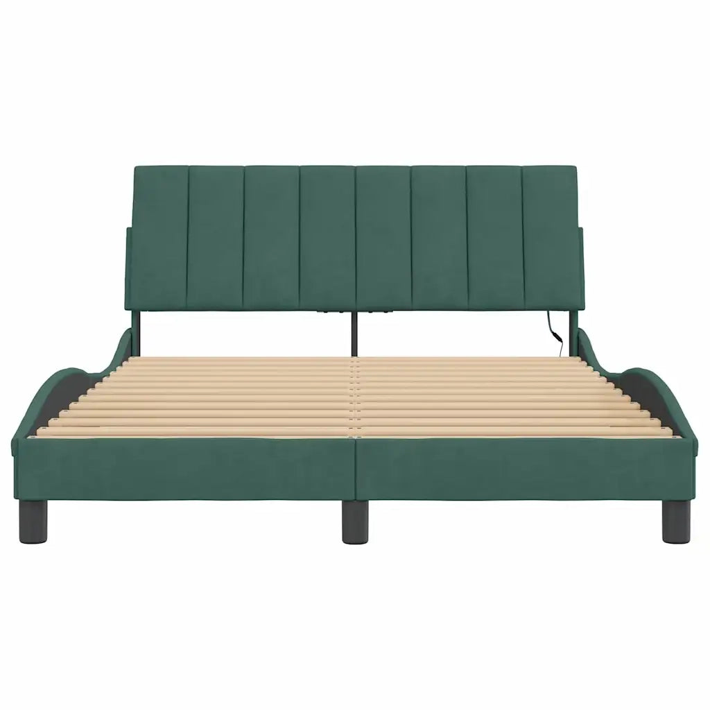 Giroletto con LED senza Materasso-Struttura Letto Hanko Verde Scuro 140x190 cm in Velluto