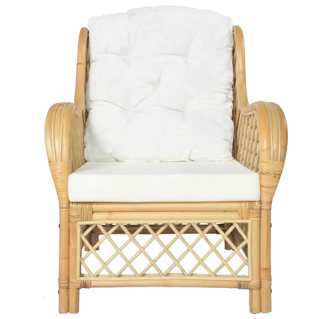 Poltrona | Sedia Relax con Cuscino in Rattan Naturale e Lino