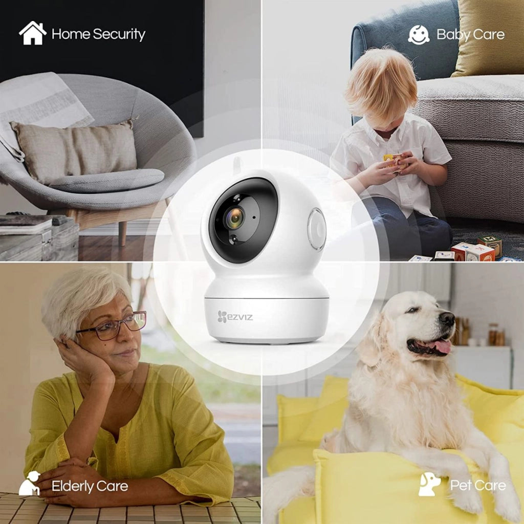 EZVIZ CS-C6N Telecamera Videosorveglianza Sorveglianza Wi Fi Wireless Interna 2k 4 Mpx Pan/Tilt/Zoom Compatibile Alexa, Rotazione a 360°, Visione Notturna, Tracciamento del Movimento e Audio Bi-direzionale