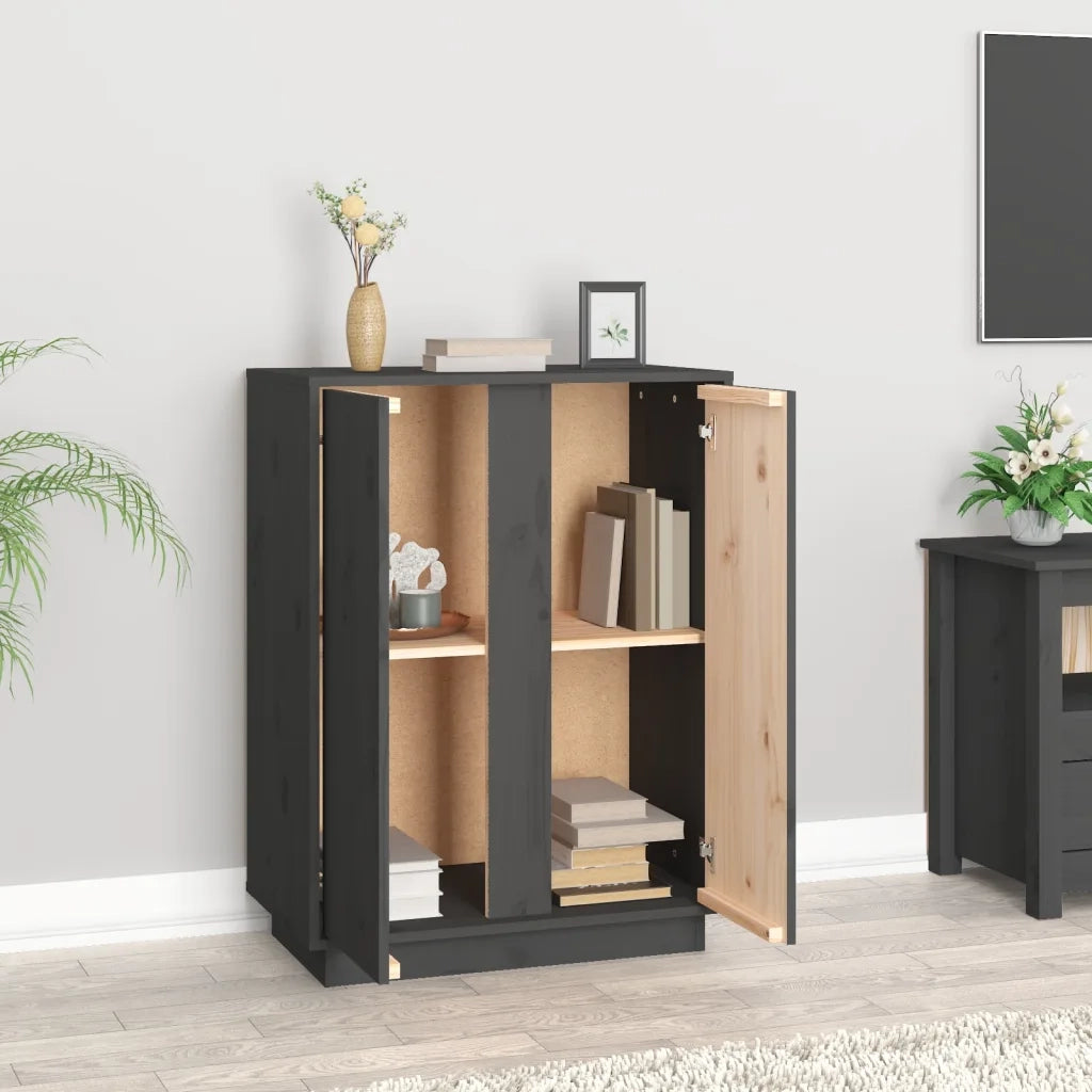 Credenza-Buffet-Armadio da cucina Grigia 60x35x80 cm in Legno Massello di Pino