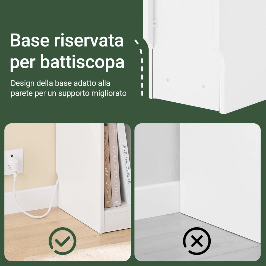 Set da 2 comodini camera da letto stretti con ricarica USB & Type-C, tavolino da letto con incavo battiscopa, mobile salvaspazio per piccoli ambienti, bianco 20x35x60 cm FBT111-E-WNx2
