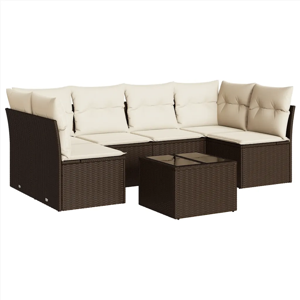 Set Divani da Giardino 7 pz con Cuscini Marrone in Polyrattan 3249242