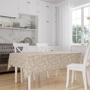 Tavolo da pranzo, 4-6 posti, 145 x 180 cm, fiori, beige, jacquard, stampato su Cotone Homespun I per riunioni familiari, feste che è lavabile