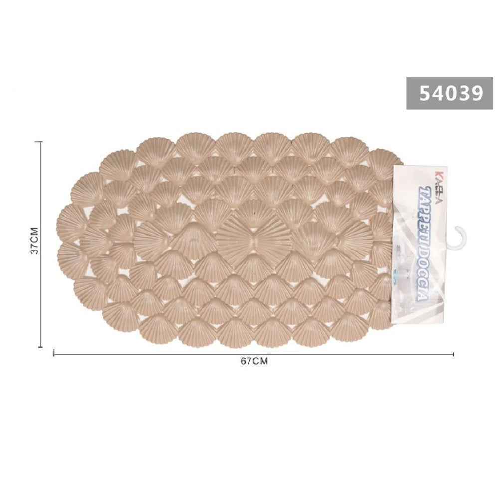 Trade Shop - Tappeto Antiscivolo Ovale Con Conchiglie Beige Vasca Bagno Doccia 67x37cm 54039 -