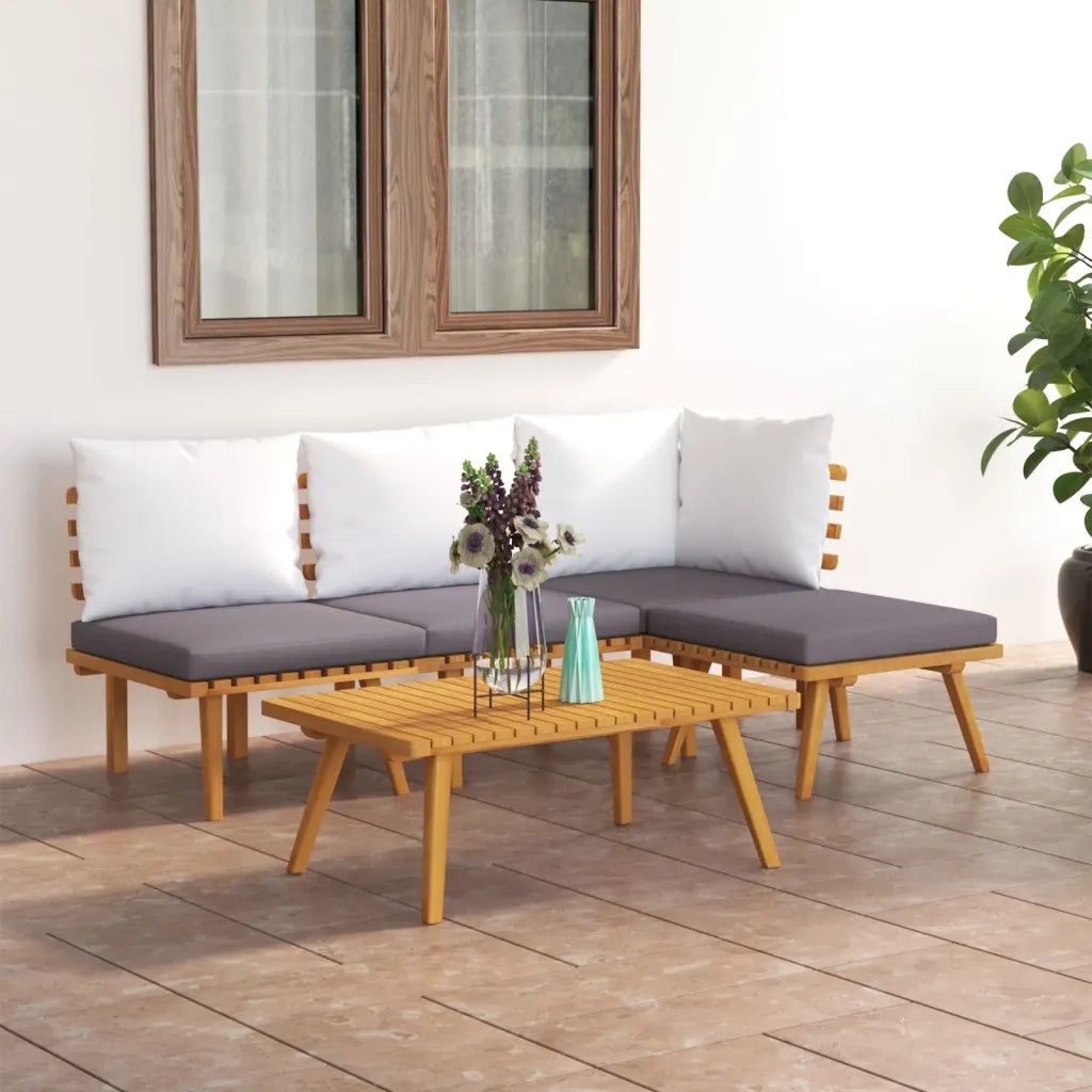 Set Divani da Giardino 5 pz | Set Salotto da Giardino con Cuscini in Massello di Acacia