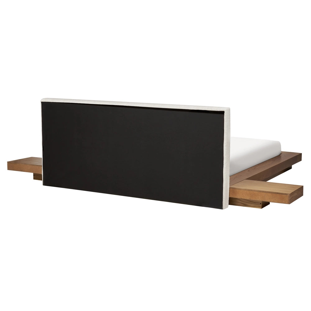 Letto a LED in stile giapponese in frassino naturale 160 x 200 cm testata in legno impiallacciato bouclé camera da letto a basso profilo