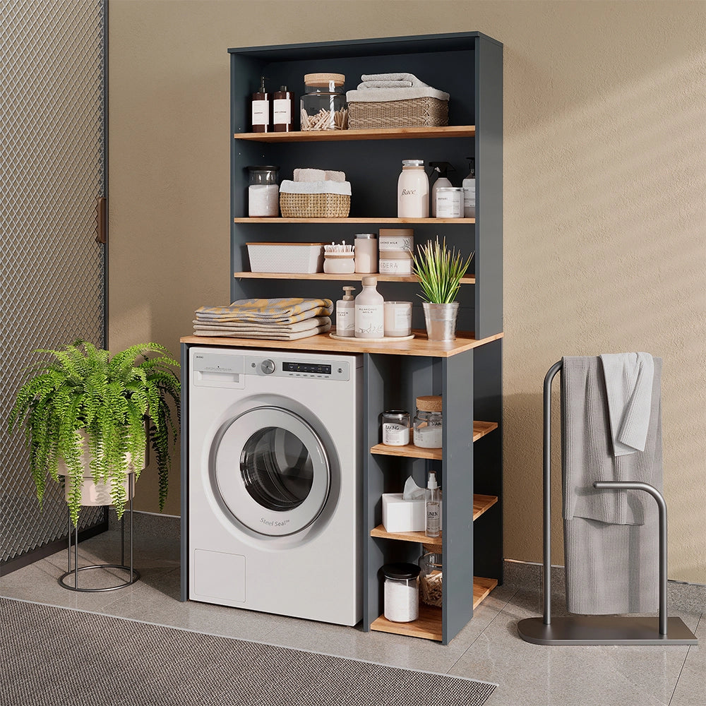 Mobile per lavatrice Viktor Antracite/Rovere dorato 93.6 x 88.2 cm 2 parti con ripiano Vicco