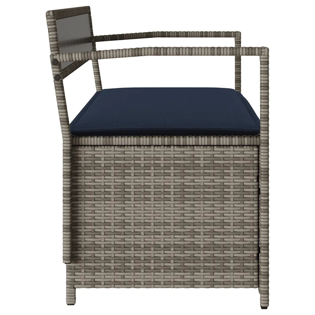 Panca Portaoggetti da Giardino con Cuscino-Sgabello-Panca con Contenitore Grigio in Polyrattan 559631