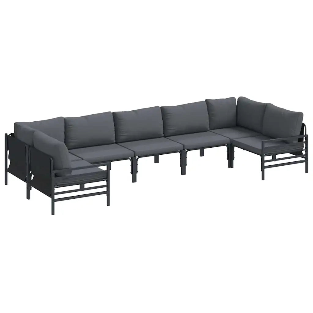 Set Divano da Giardino con cuscino 7 pcs Nero Acciaio 3378968