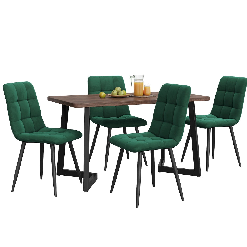 Set tavolo da pranzo 5 pezzi 117x68x75 cm MDF noce, velluto verde scuro