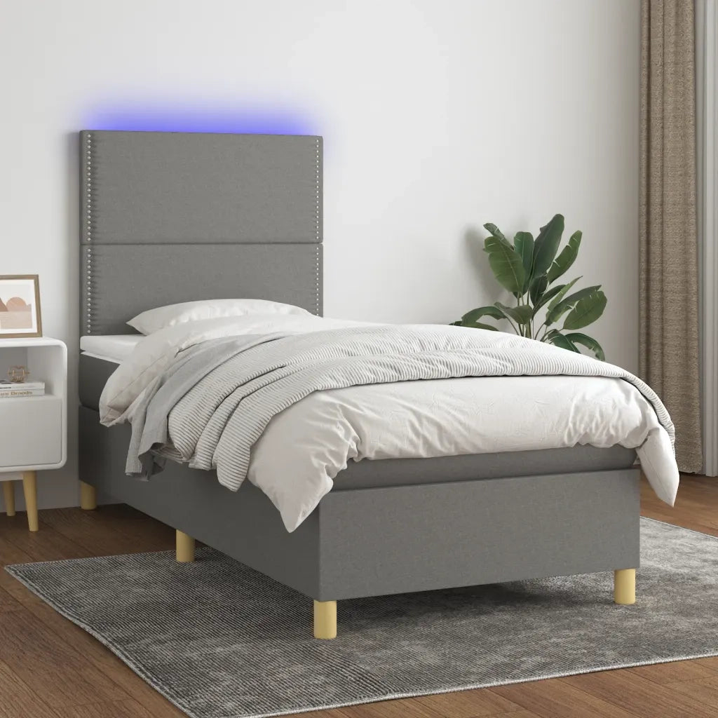 Letto a Molle Materasso e LED-Struttura Letto con Materasso Grigio Scuro 90x190 cm in Tessuto 732260