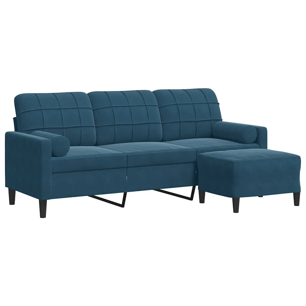 Divano a 3 Posti con Poggiapiedi Blu 180 cm in Velluto 3278276