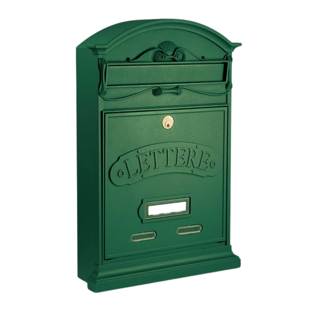 ALUBOX LETTERE Cassetta Postale Da Esterno 42X27X8,5 Cm Cassetta Posta Alluminio Pressofuso Cassetta Lettere Serratura Ottone Apertura A Vasistas Impermeabile Formato Rivista COLORE: VERDE
