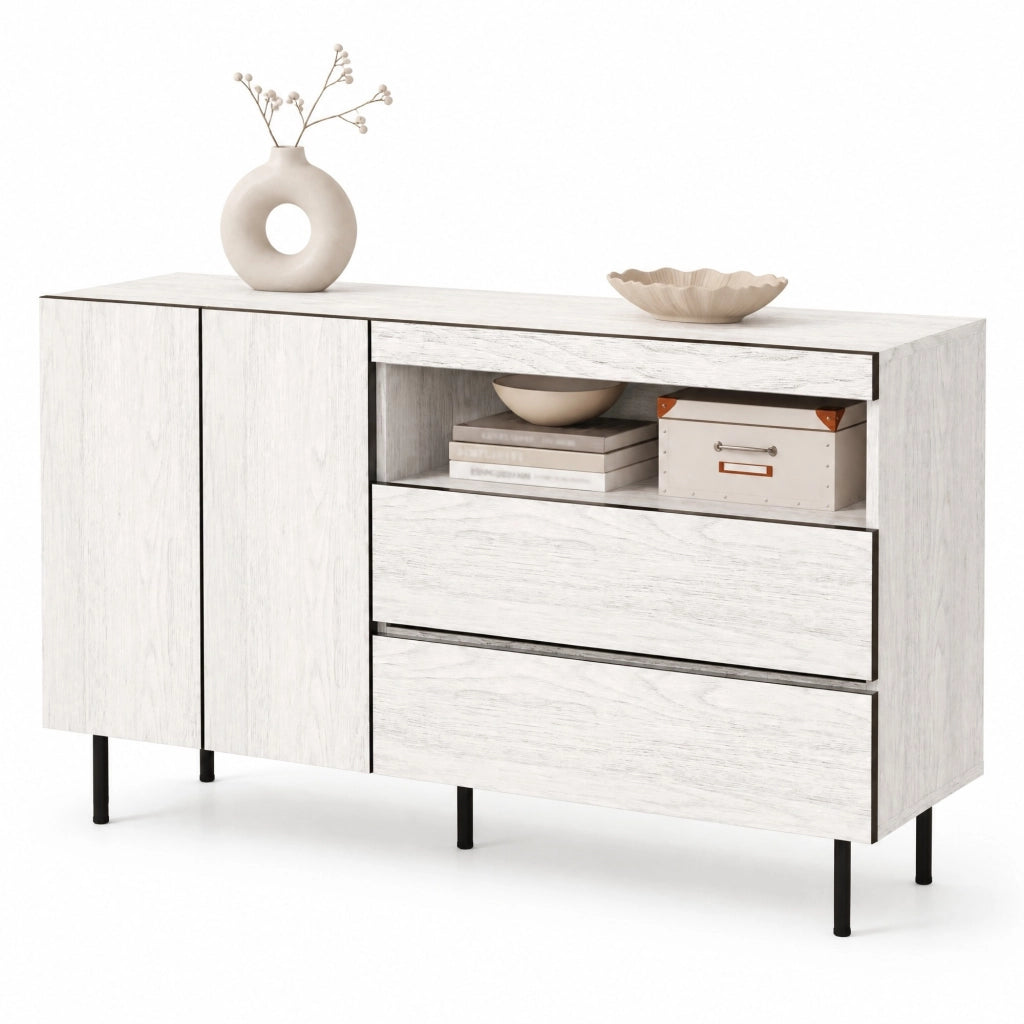 Credenza sideboard 140x42x77 cm senza maniglie; bianca; truciolare