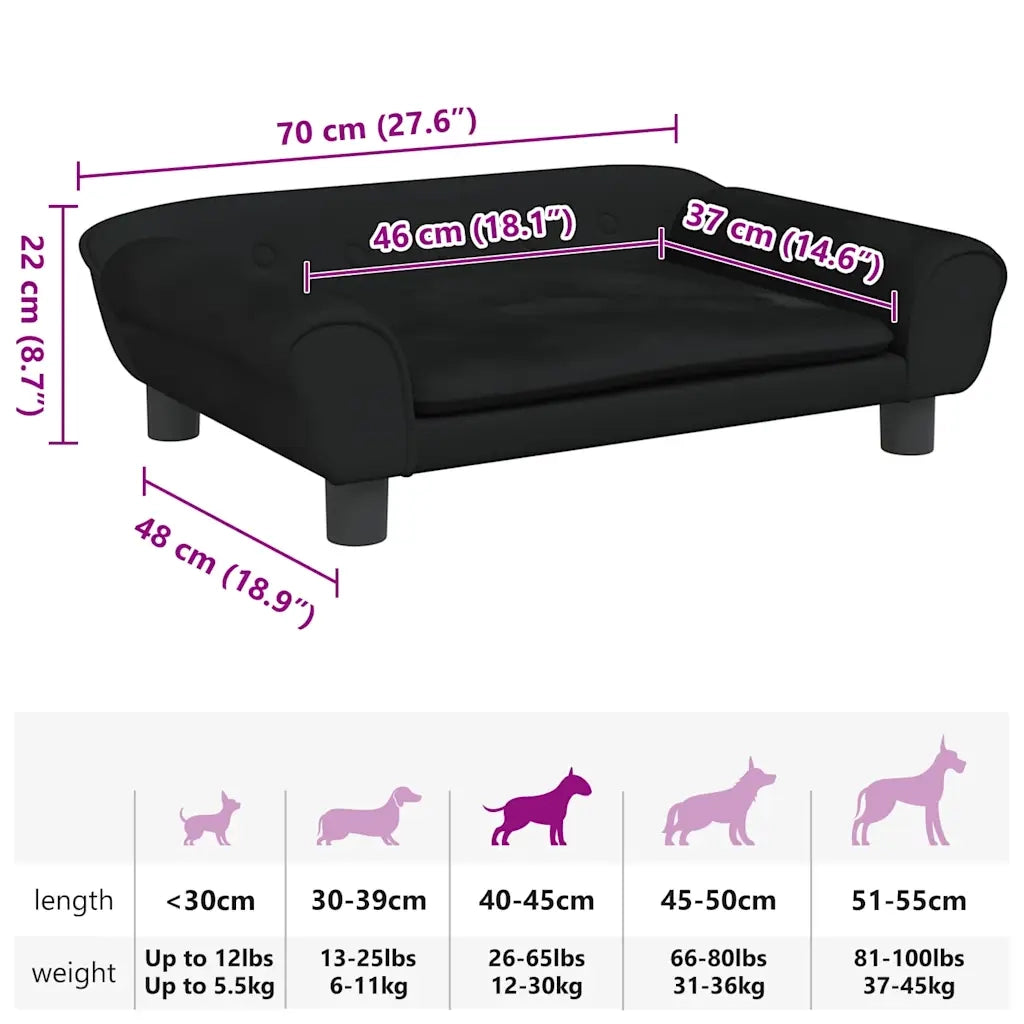 Lettino per Cani Nero 70x48x22 cm in Velluto 172016