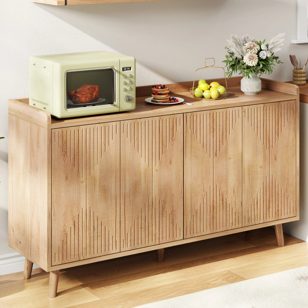 Credenza da cucina con 4 ante e ripiani regolabili 140x40x84 cm in MDF naturale
