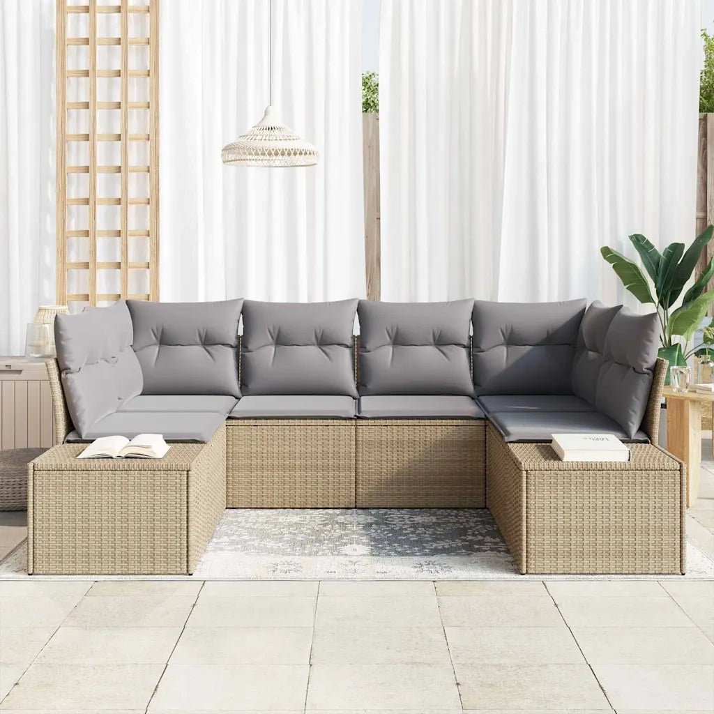 Set Divano da Giardino 6 pcs Beige e Grigio Chiaro Poly Rattan 3355869