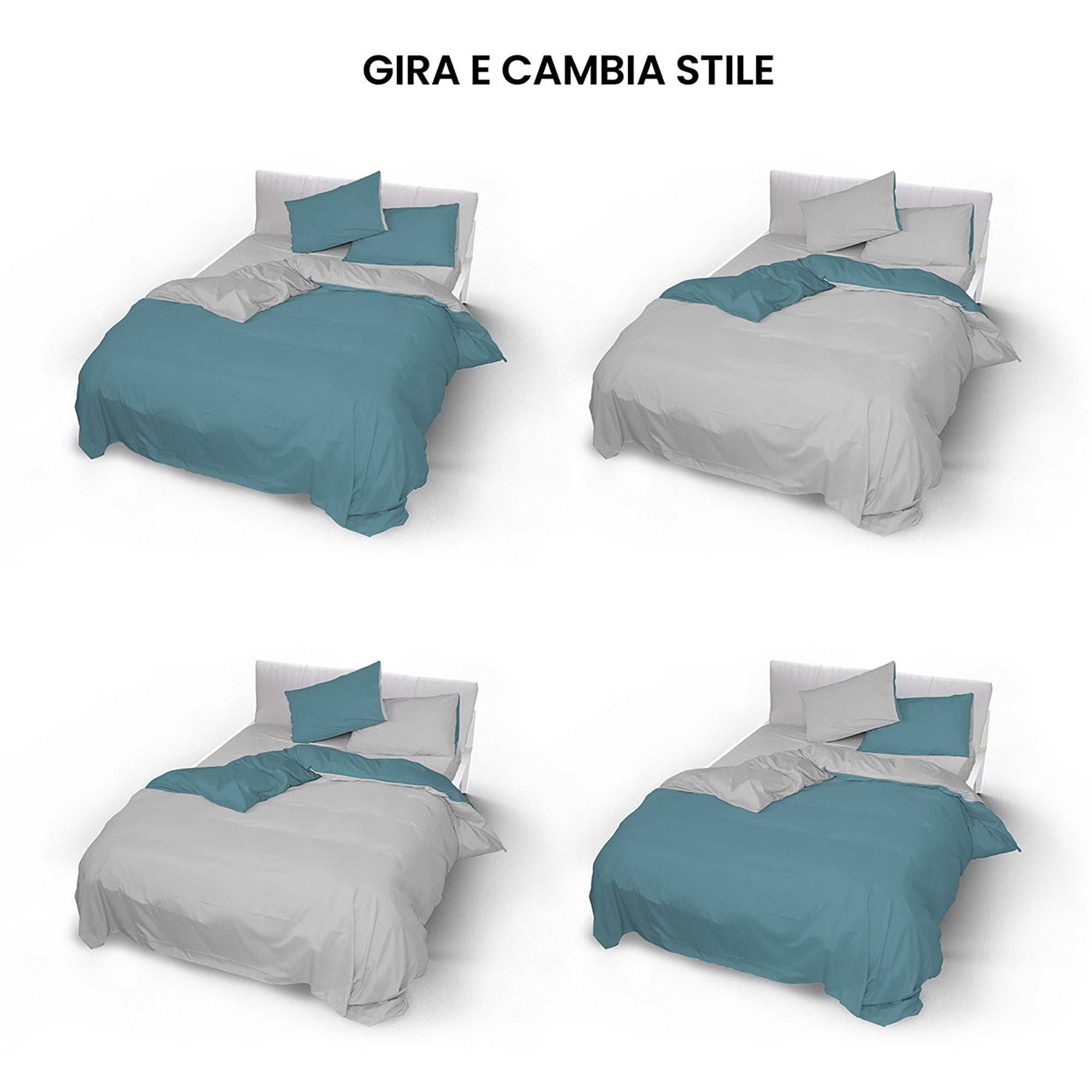 Copripiumino Singolo con Sacco e Federe Doubleface Ottanio/Grigio Chiaro