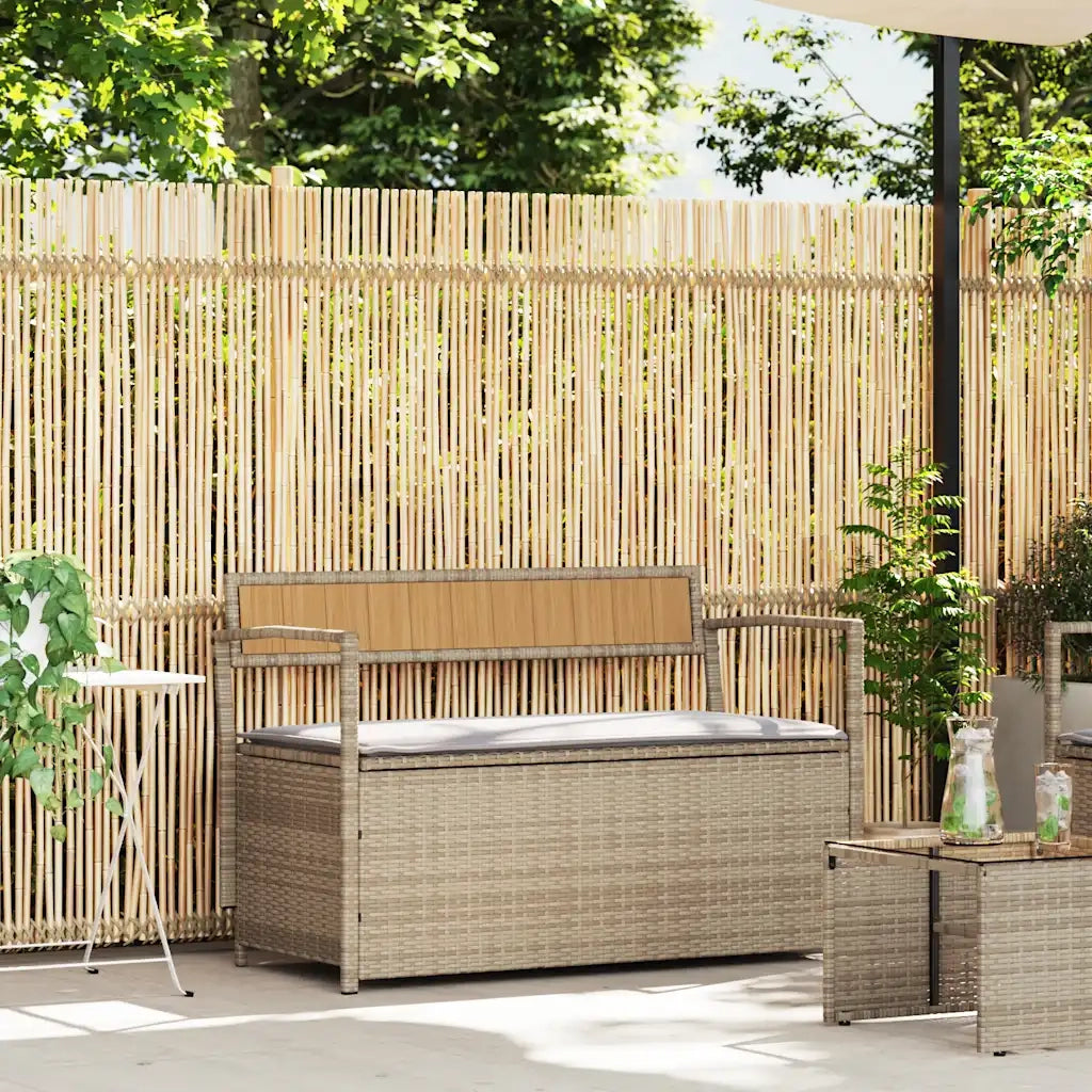 Panca Portaoggetti da Giardino con Cuscino Beige in Polyrattan
