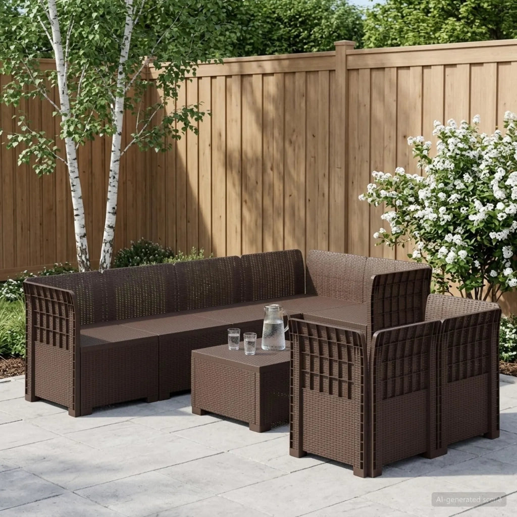 Divano da Giardino 7 Posti Aspetto Rattan PP Marrone 3444139