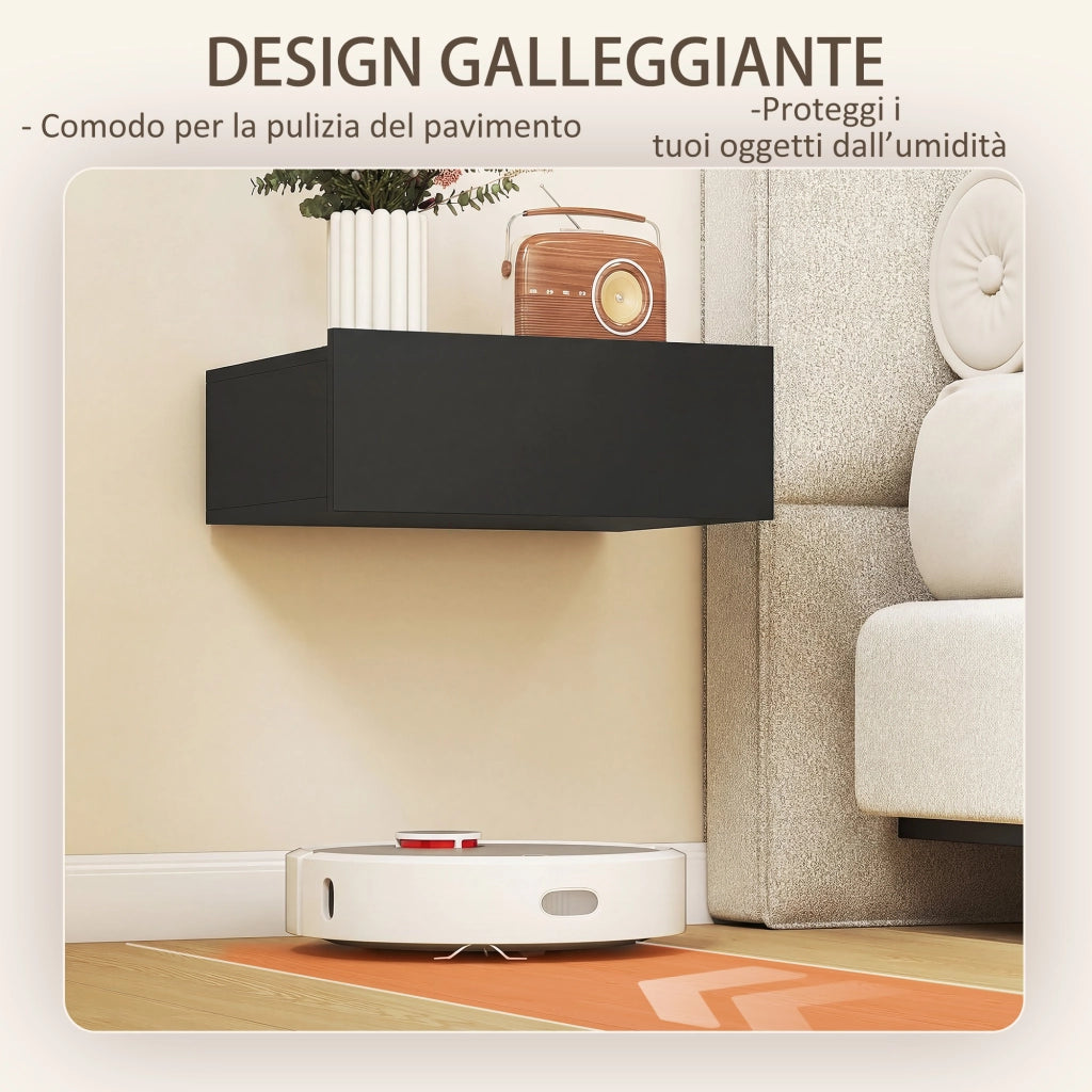 Comodini Sospesi Moderni con Cassetto ¨C zephmum ¨C Legno, Nero, 40x30x15cm