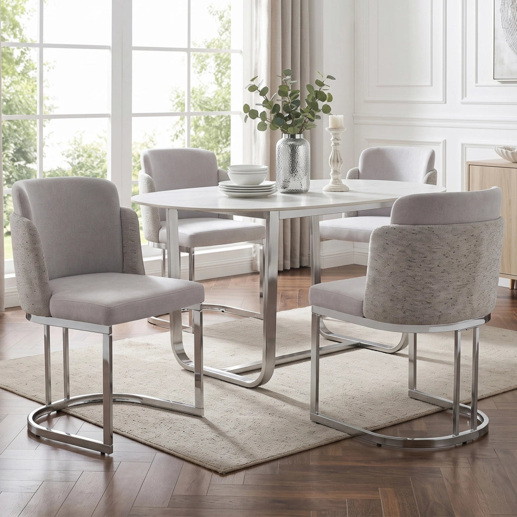 Set di 4 sedie 61.5x53.5x86 cm con doppio schienale; chenille grigio e argento
