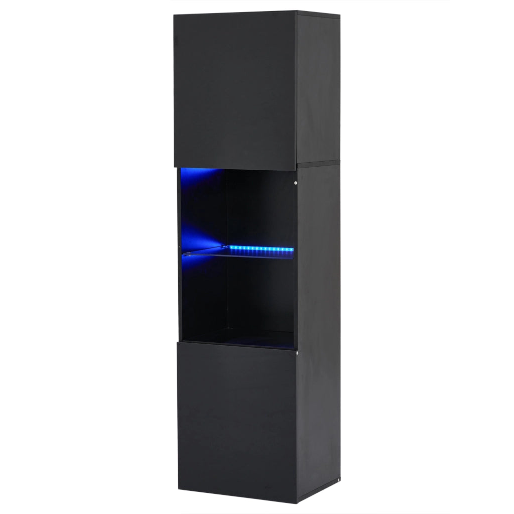 Vetrina a LED nera lucida - Zephmum- 45x35x160 cm- 1 ripiano in vetro