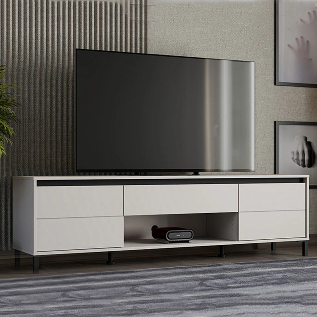 Celico, Mobile Porta tv un Cassetto, 183x40x52h cm Bianco Crema