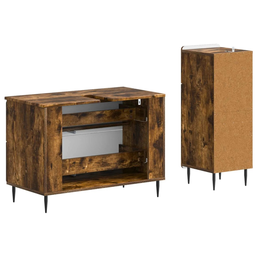 Set di Armadi da Bagno da 2 Pezzi HAARLEM Rovere Fumo 3417698