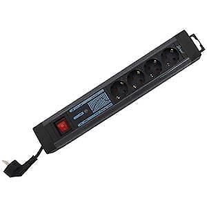 REV 0015462513 Supraguard Prolunga 4 Prese con Interruttore Illuminato Protezione da Sovratensione e Bambini Cavo 2,5 m colore Nero