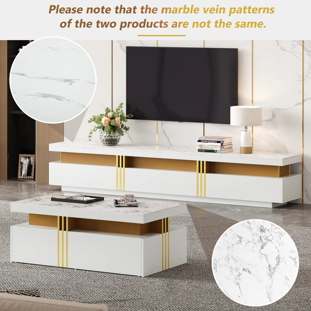 Set Mobile TV da Parete con Tavolino da Caff??; Contenitore Multifunzione; per Soggiorno Moderno; Pannello Truciolare; Bianco